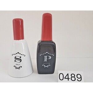 Wink Red Nail Polish Shape Salt & Pepper Shakers Set 4" Tall black white